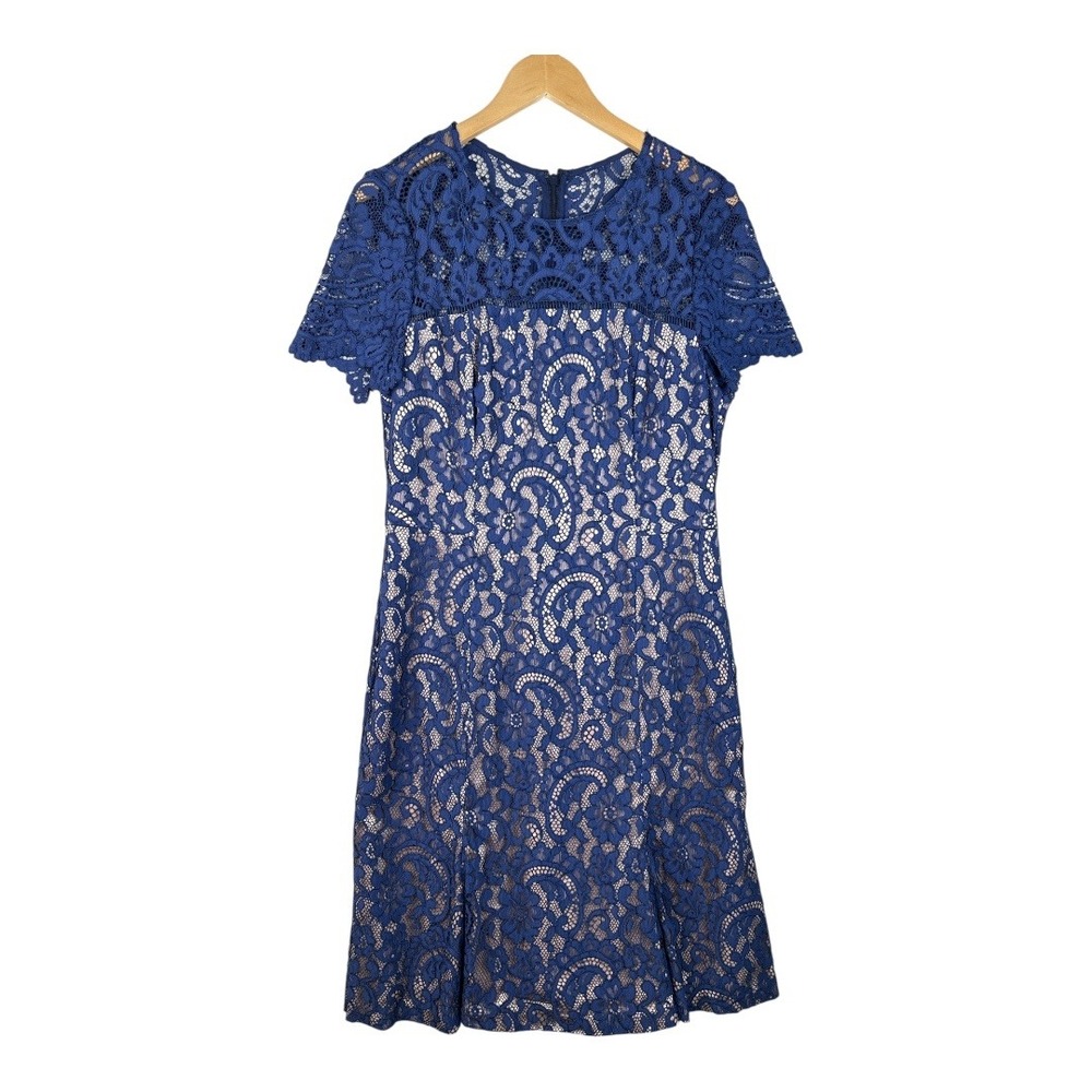 Eliza J Lace Short Sleeve Event Midi Dress size 14 Blue